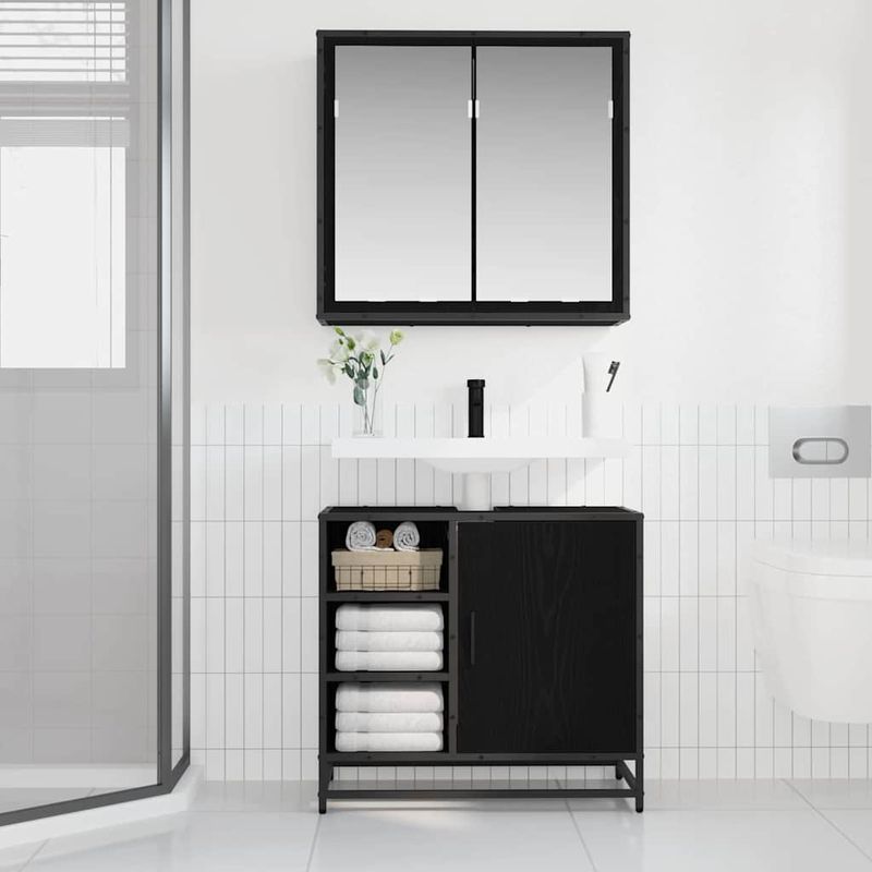 Casa si Gradina - Mobilier - Seturi de mobilier - Seturi baie - Set de mobilier pentru baie 2 pcs Stejar negru 65 x 33 x 60 cm - Infinity.ro