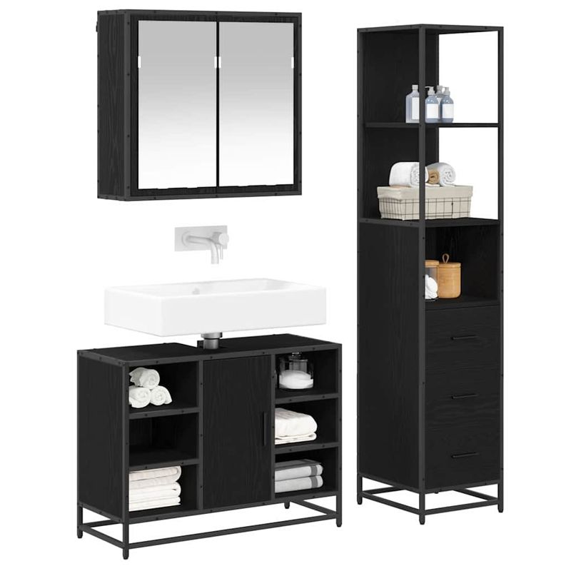 Casa si Gradina - Mobilier - Seturi de mobilier - Seturi baie - Set de mobilier pentru baie 3 pcs Stejar negru 80 x 33 x 60 cm - Infinity.ro