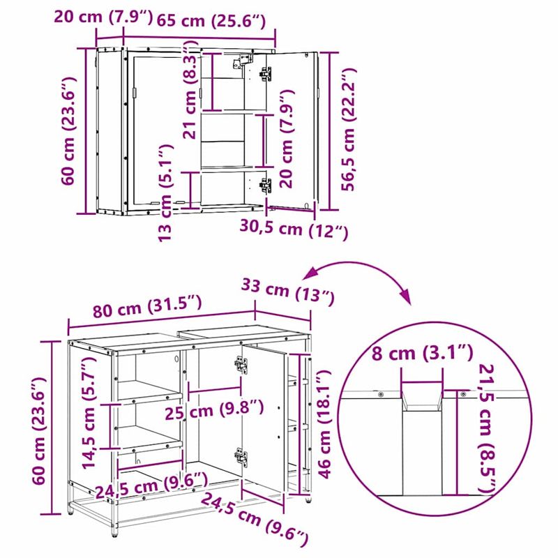 Casa si Gradina - Mobilier - Seturi de mobilier - Seturi baie - Set de mobilier pentru baie 3 pcs Stejar negru 80 x 33 x 60 cm - Infinity.ro