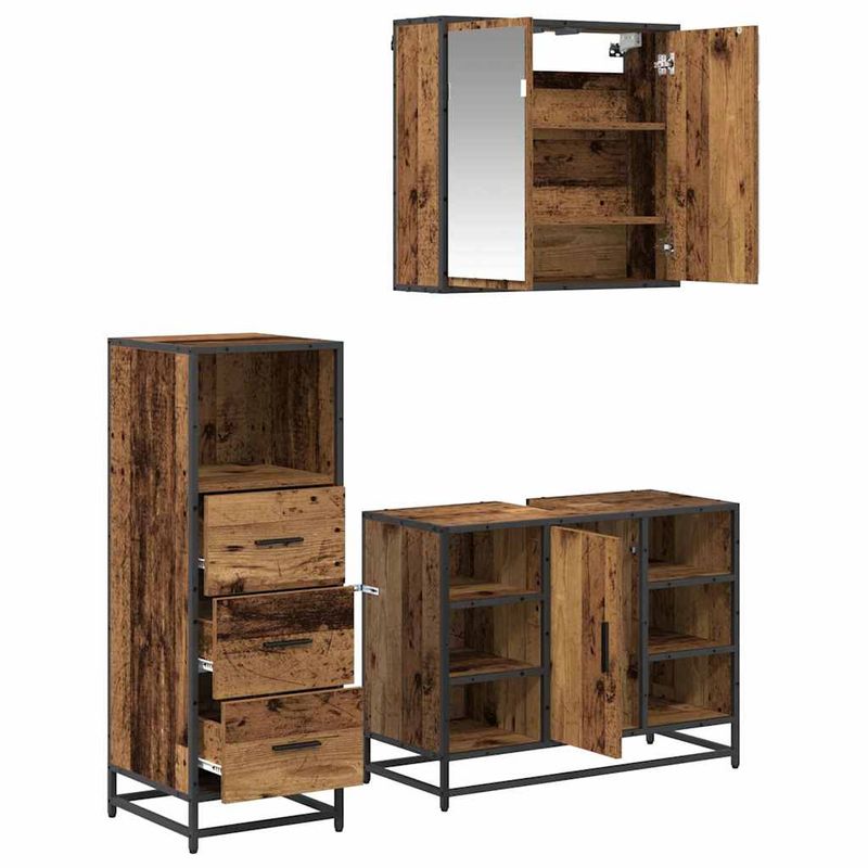 Casa si Gradina - Mobilier - Seturi de mobilier - Seturi baie - Set de mobilier pentru baie 3 pcs Lemn vechi 80 x 33 x 60 cm - Infinity.ro