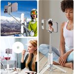 Laptop, Telefoane si Tablete - Telefoane mobile si accesorii - Accesorii Telefoane - Selfie stick-uri - Selfie stick, CALITATE PREMIUM 30cm-150cm, Trepied, Suport pentru telefon, Bluetooth, iOS/Android, Alb - Infinity.ro