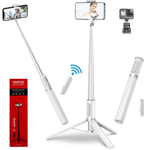 Laptop, Telefoane si Tablete - Telefoane mobile si accesorii - Accesorii Telefoane - Selfie stick-uri - Selfie stick, CALITATE PREMIUM 30cm-150cm, Trepied, Suport pentru telefon, Bluetooth, iOS/Android, Alb - Infinity.ro