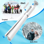 Laptop, Telefoane si Tablete - Telefoane mobile si accesorii - Accesorii Telefoane - Selfie stick-uri - Selfie stick, CALITATE PREMIUM 30cm-150cm, Trepied, Suport pentru telefon, Bluetooth, iOS/Android, Alb - Infinity.ro