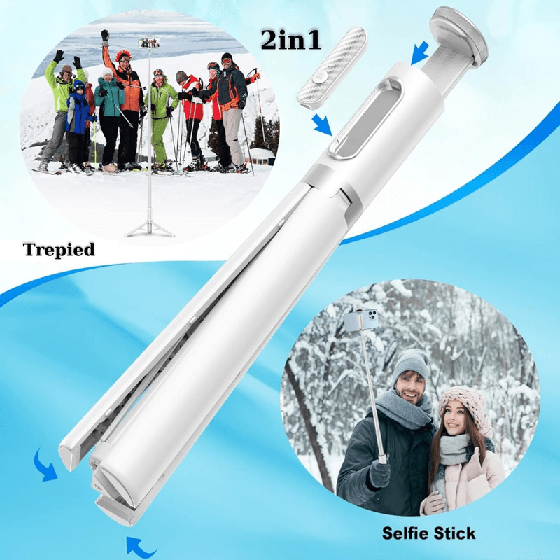 Laptop, Telefoane si Tablete - Telefoane mobile si accesorii - Accesorii Telefoane - Selfie stick-uri - Selfie stick, CALITATE PREMIUM 30cm-150cm, Trepied, Suport pentru telefon, Bluetooth, iOS/Android, Alb - Infinity.ro