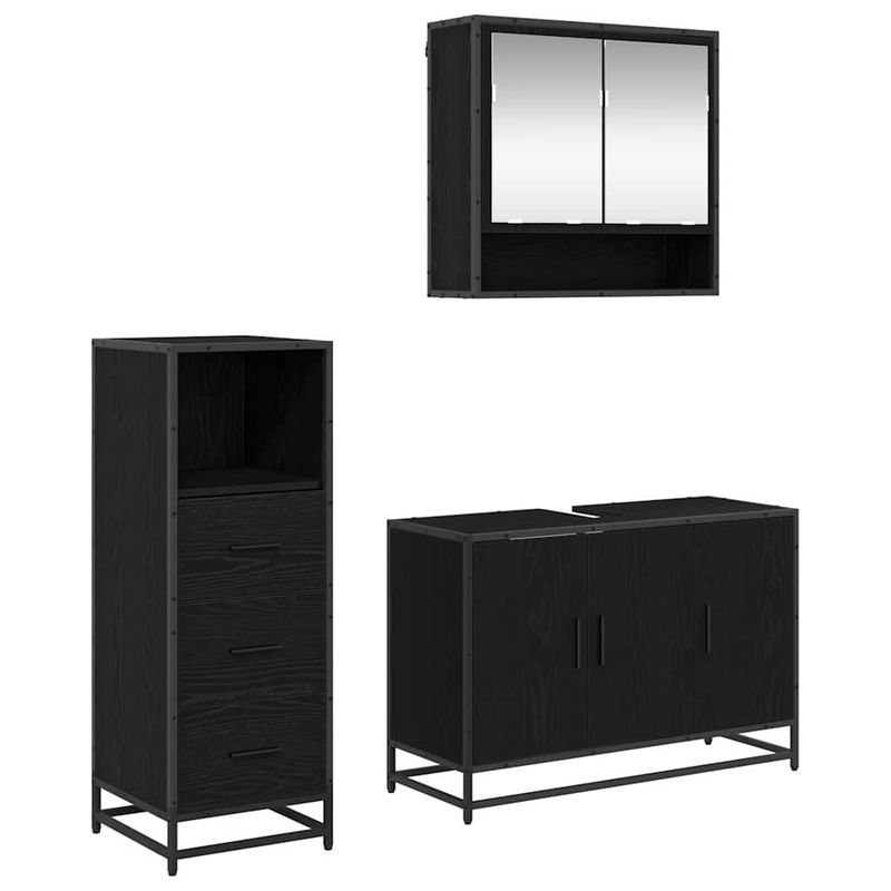 Casa si Gradina - Mobilier - Seturi de mobilier - Seturi baie - Set de mobilier pentru baie 3 pcs Stejar negru 90 x 33 x 60 cm - Infinity.ro