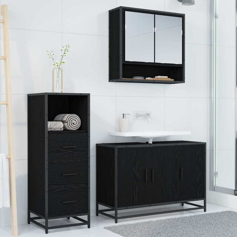 Casa si Gradina - Mobilier - Seturi de mobilier - Seturi baie - Set de mobilier pentru baie 3 pcs Stejar negru 90 x 33 x 60 cm - Infinity.ro