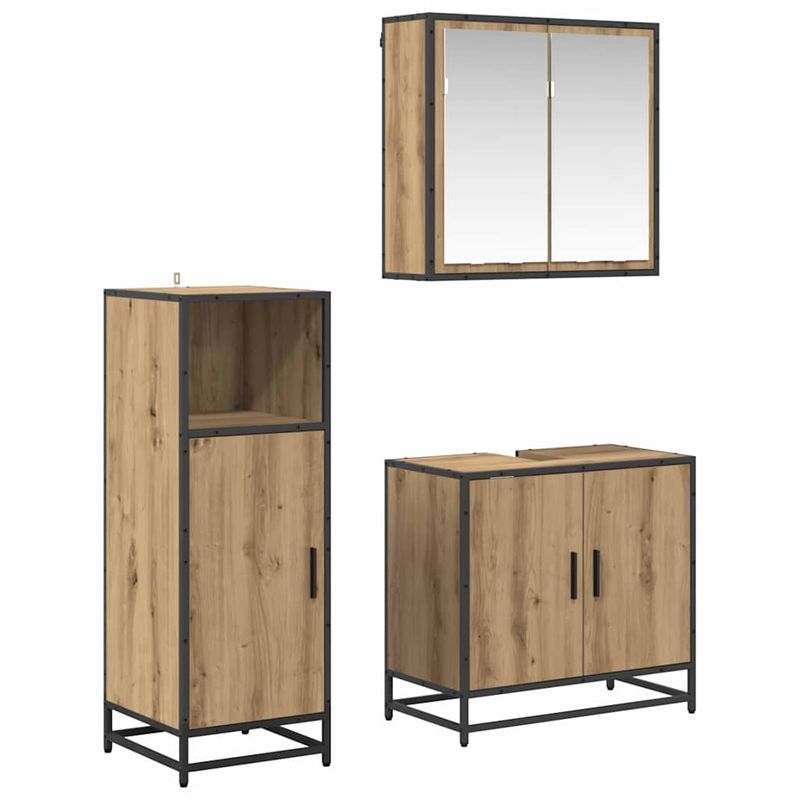 Casa si Gradina - Mobilier - Seturi de mobilier - Seturi baie - Set de mobilier pentru baie Pe perete 3 pcs stejar artizanal - Infinity.ro