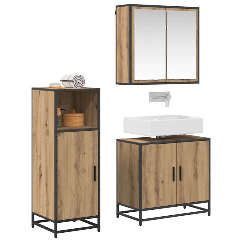 Casa si Gradina - Mobilier - Seturi de mobilier - Seturi baie - Set de mobilier pentru baie Pe perete 3 pcs stejar artizanal - Infinity.ro