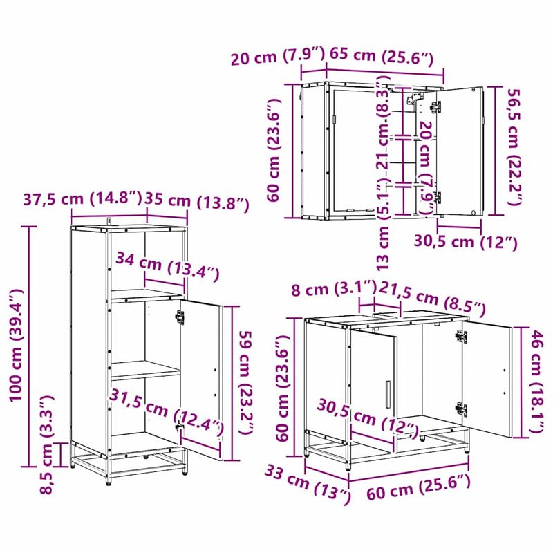 Casa si Gradina - Mobilier - Seturi de mobilier - Seturi baie - Set de mobilier pentru baie Pe perete 3 pcs stejar artizanal - Infinity.ro