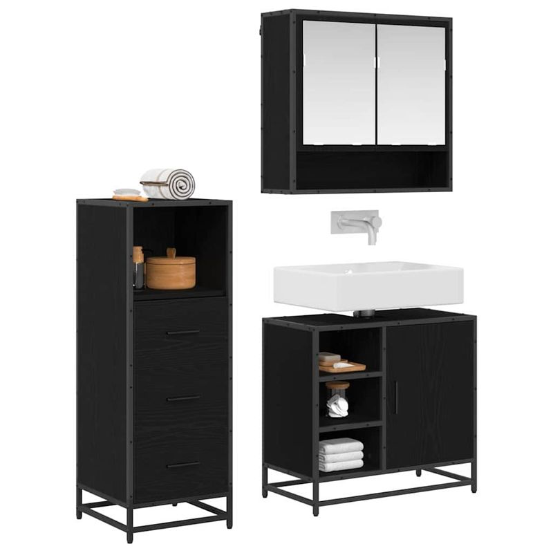 Casa si Gradina - Mobilier - Seturi de mobilier - Seturi baie - Set de mobilier pentru baie 3 pcs Stejar negru 65 x 33 x 60 cm - Infinity.ro