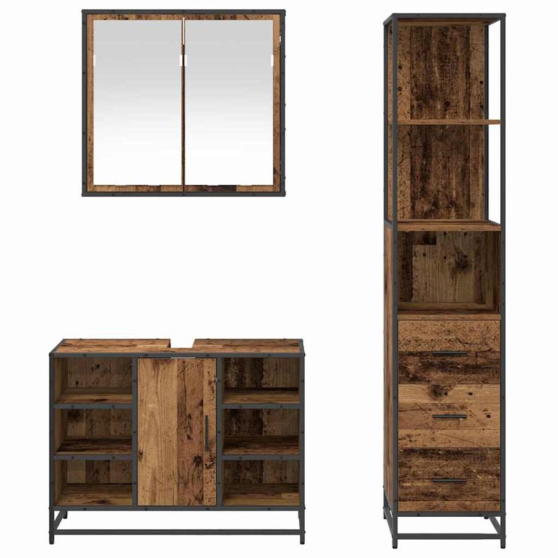 Casa si Gradina - Mobilier - Seturi de mobilier - Seturi baie - Set de mobilier pentru baie 3 pcs Lemn vechi 80 x 33 x 60 cm - Infinity.ro