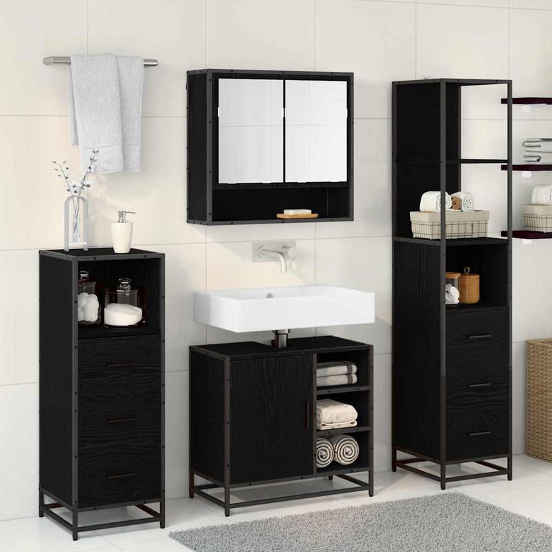 Casa si Gradina - Mobilier - Seturi de mobilier - Seturi baie - Set de mobilier pentru baie 4 pcs Stejar negru 65 x 33 x 60 cm - Infinity.ro