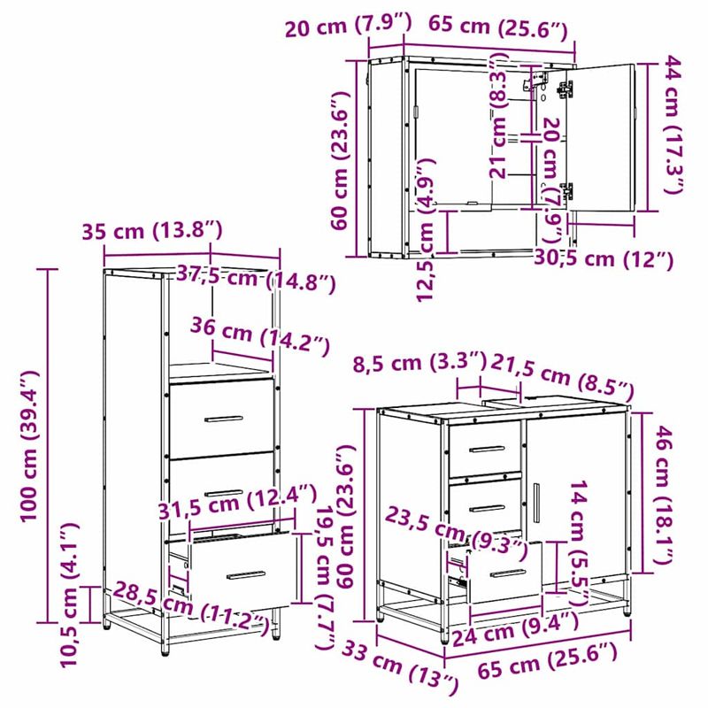 Casa si Gradina - Mobilier - Seturi de mobilier - Seturi baie - Set de mobilier pentru baie 3 pcs Lemn vechi 65 x 33 x 60 cm - Infinity.ro