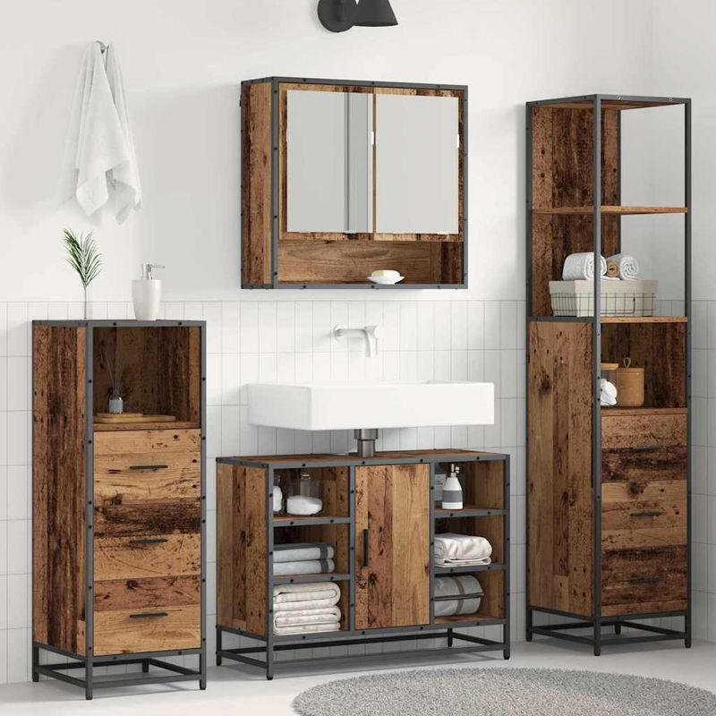 Casa si Gradina - Mobilier - Seturi de mobilier - Seturi baie - Set de mobilier pentru baie 4 pcs Lemn vechi 80 x 33 x 60 cm - Infinity.ro