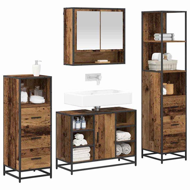Casa si Gradina - Mobilier - Seturi de mobilier - Seturi baie - Set de mobilier pentru baie 4 pcs Lemn vechi 80 x 33 x 60 cm - Infinity.ro
