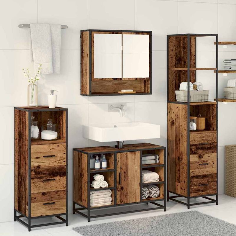 Casa si Gradina - Mobilier - Seturi de mobilier - Seturi baie - Set de mobilier pentru baie 4 pcs Lemn vechi 80 x 33 x 60 cm - Infinity.ro