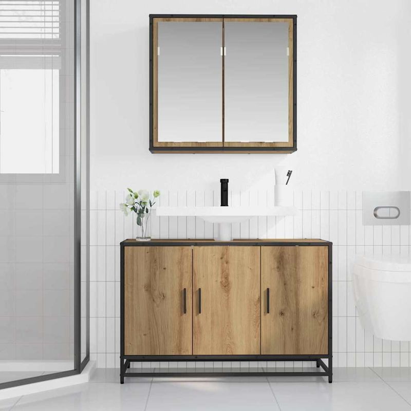 Casa si Gradina - Mobilier - Seturi de mobilier - Seturi baie - Set de mobilier pentru baie Pe perete 2 pcs stejar artizanal - Infinity.ro
