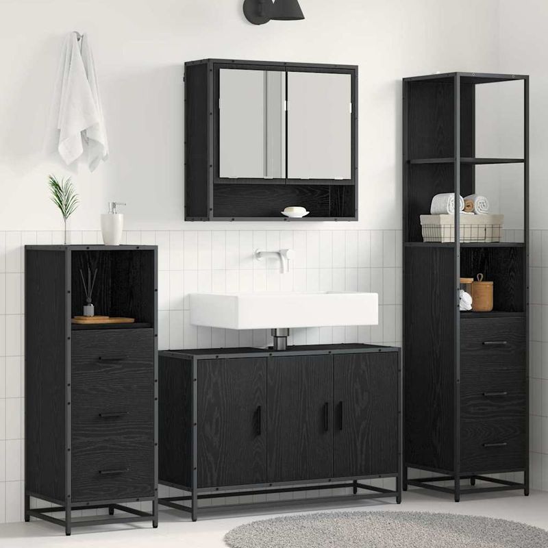Casa si Gradina - Mobilier - Seturi de mobilier - Seturi baie - Set de mobilier pentru baie 4 pcs Stejar negru 90 x 33 x 60 cm - Infinity.ro