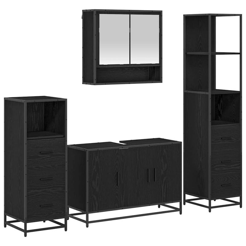 Casa si Gradina - Mobilier - Seturi de mobilier - Seturi baie - Set de mobilier pentru baie 4 pcs Stejar negru 90 x 33 x 60 cm - Infinity.ro