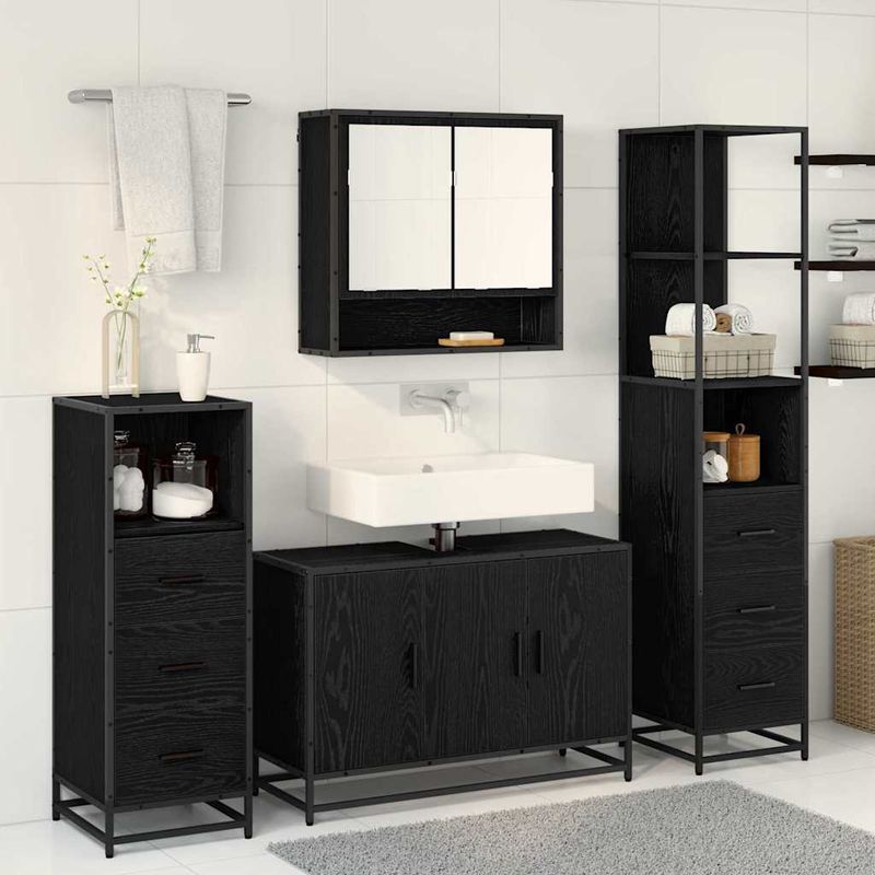 Casa si Gradina - Mobilier - Seturi de mobilier - Seturi baie - Set de mobilier pentru baie 4 pcs Stejar negru 90 x 33 x 60 cm - Infinity.ro