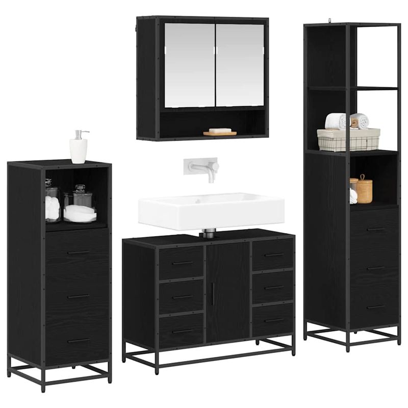 Casa si Gradina - Mobilier - Seturi de mobilier - Seturi baie - Set de mobilier pentru baie 4 pcs Stejar negru 80 x 33 x 60 cm - Infinity.ro