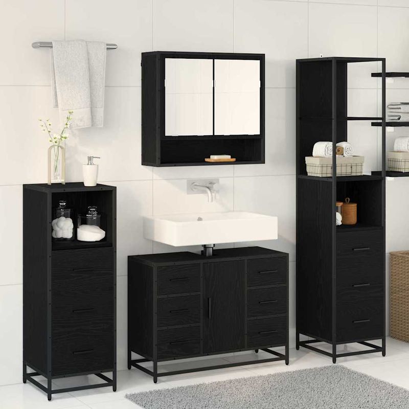 Casa si Gradina - Mobilier - Seturi de mobilier - Seturi baie - Set de mobilier pentru baie 4 pcs Stejar negru 80 x 33 x 60 cm - Infinity.ro