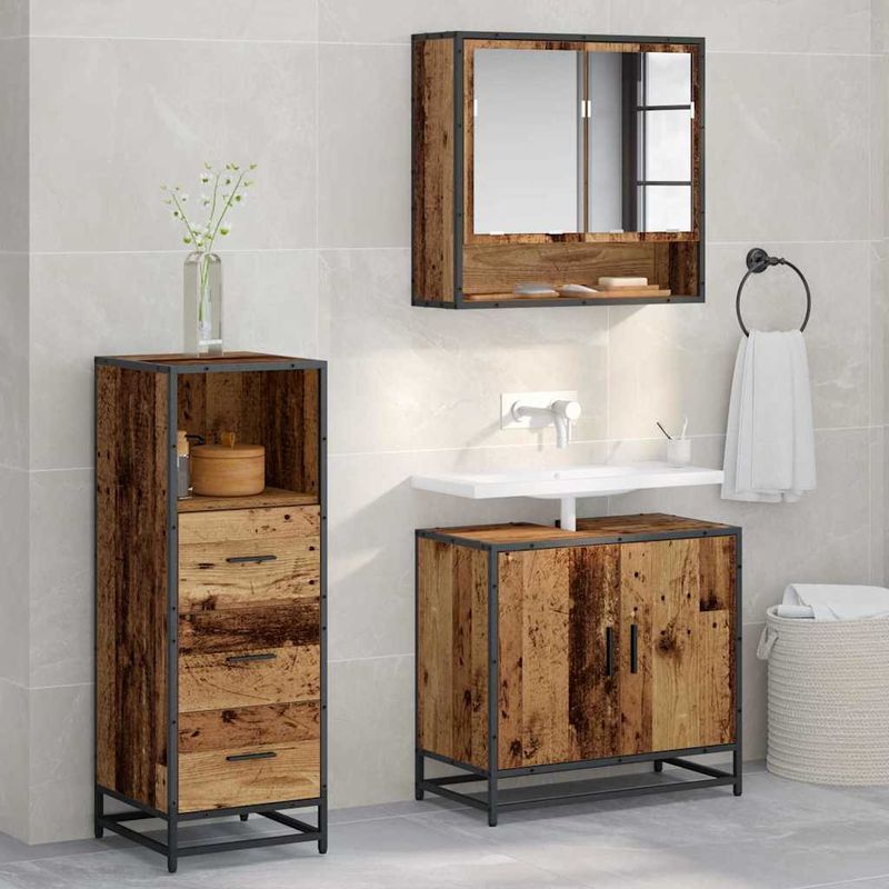 Casa si Gradina - Mobilier - Seturi de mobilier - Seturi baie - Set de mobilier pentru baie 3 pcs Lemn vechi 65 x 33 x 60 cm - Infinity.ro