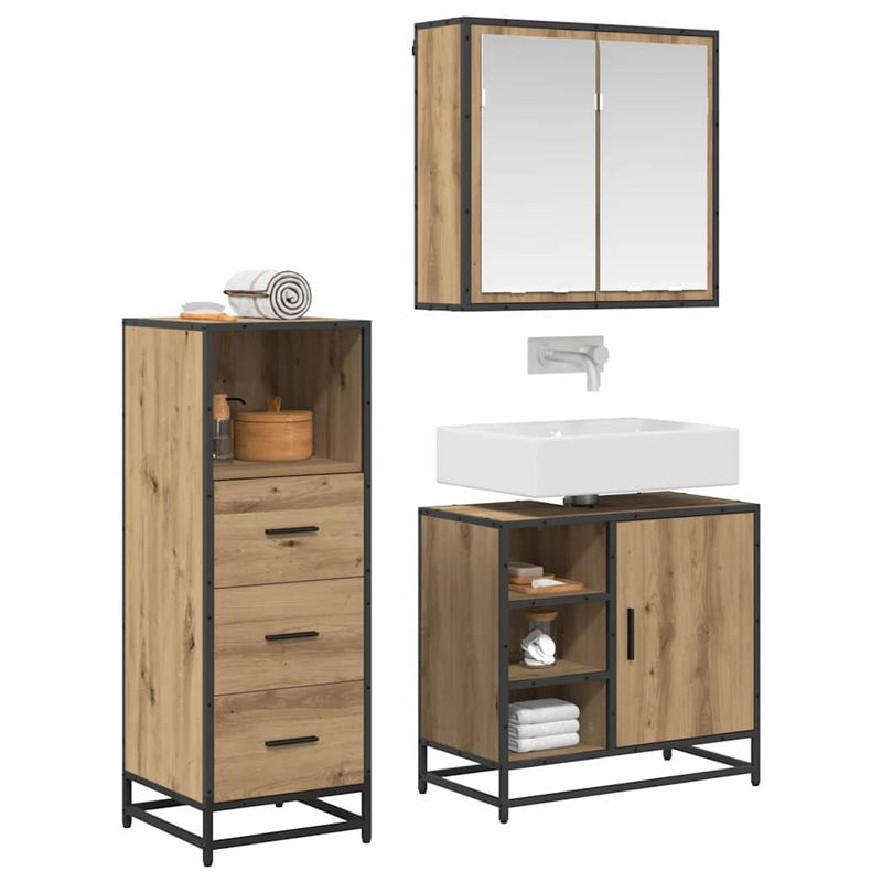 Casa si Gradina - Mobilier - Seturi de mobilier - Seturi baie - Set de mobilier pentru baie cu sertar 3 pcs stejar artizanal - Infinity.ro