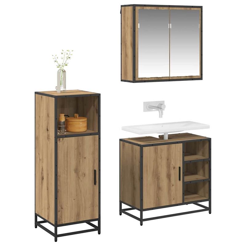 Casa si Gradina - Mobilier - Seturi de mobilier - Seturi baie - Set de mobilier pentru baie Pe perete 3 pcs stejar artizanal - Infinity.ro