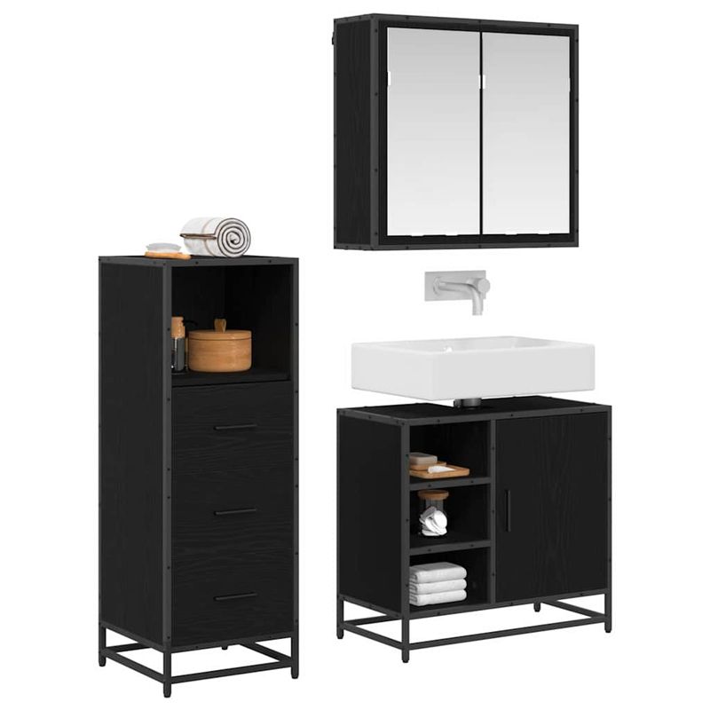 Casa si Gradina - Mobilier - Seturi de mobilier - Seturi baie - Set de mobilier pentru baie 3 pcs Stejar negru 65 x 33 x 60 cm - Infinity.ro