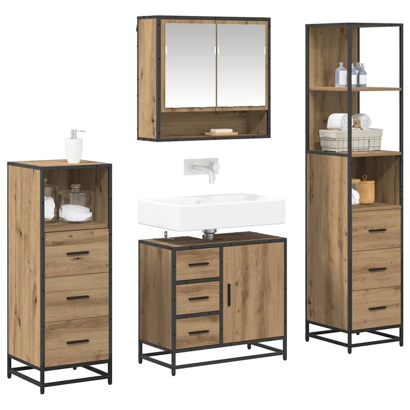 Casa si Gradina - Mobilier - Seturi de mobilier - Seturi baie - Set de mobilier pentru baie cu sertar 4 pcs stejar artizanal - Infinity.ro