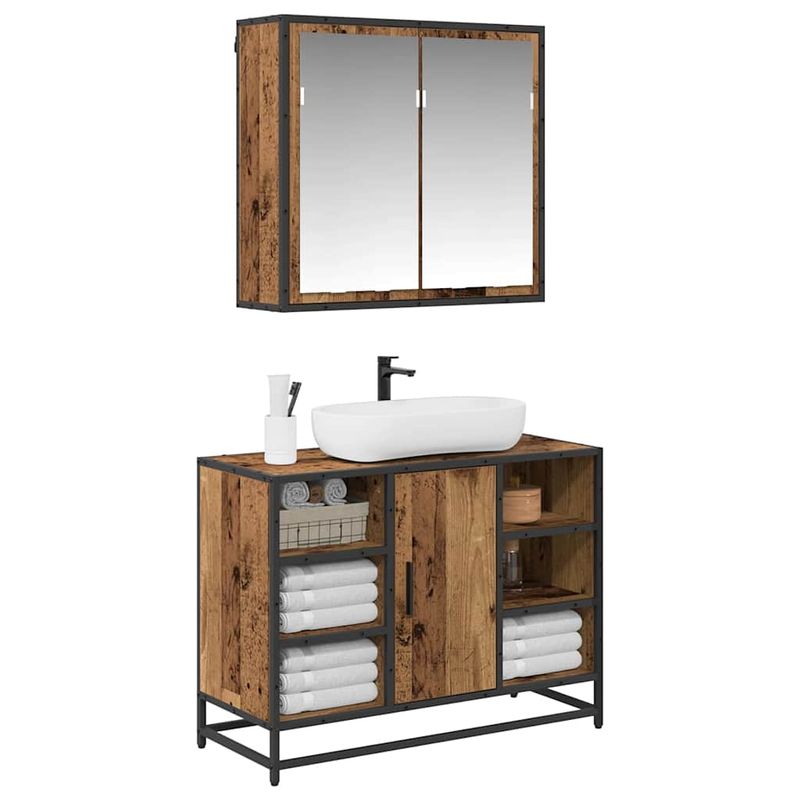Casa si Gradina - Mobilier - Seturi de mobilier - Seturi baie - Set de mobilier pentru baie 2 pcs Lemn vechi 80 x 33 x 60 cm - Infinity.ro