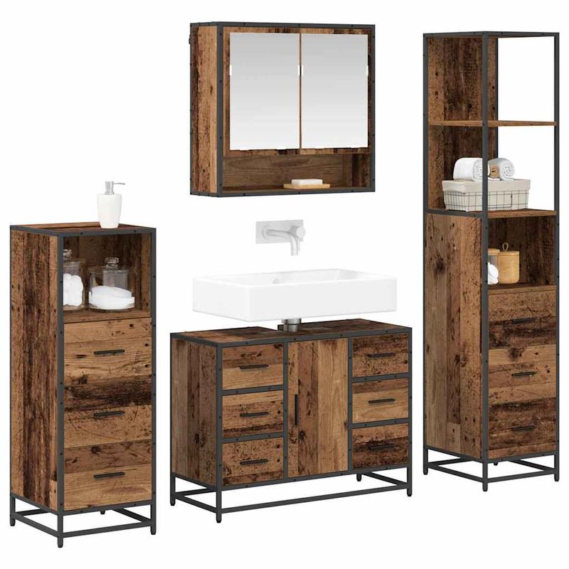 Casa si Gradina - Mobilier - Seturi de mobilier - Seturi baie - Set de mobilier pentru baie 4 pcs Lemn vechi 80 x 33 x 60 cm - Infinity.ro
