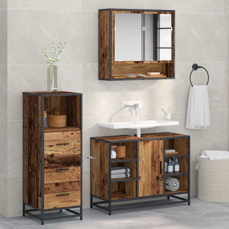 Casa si Gradina - Mobilier - Seturi de mobilier - Seturi baie - Set de mobilier pentru baie 3 pcs Lemn vechi 80 x 33 x 60 cm - Infinity.ro