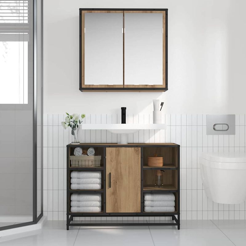 Casa si Gradina - Mobilier - Seturi de mobilier - Seturi baie - Set de mobilier pentru baie Pe perete 2 pcs stejar artizanal - Infinity.ro