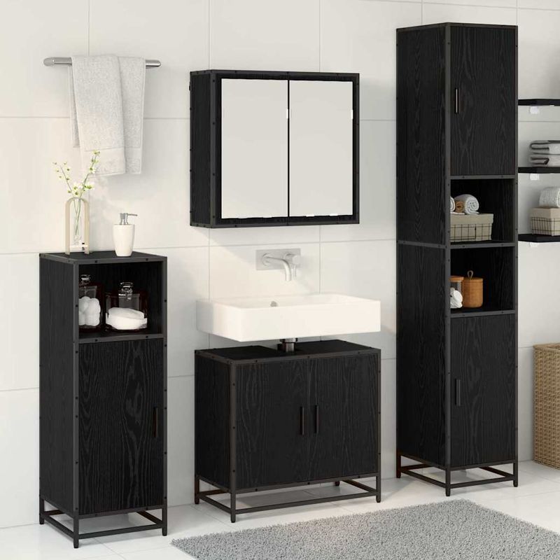 Casa si Gradina - Mobilier - Seturi de mobilier - Seturi baie - Set de mobilier pentru baie 4 pcs Stejar negru 65 x 33 x 60 cm - Infinity.ro