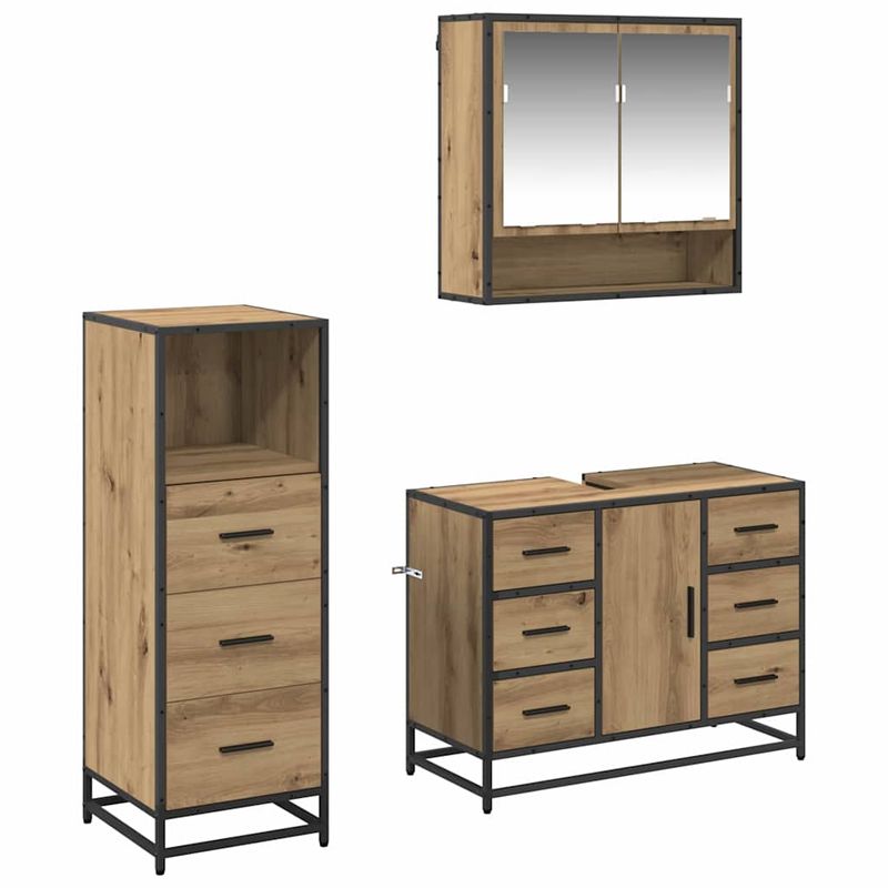 Casa si Gradina - Mobilier - Seturi de mobilier - Seturi baie - Set de mobilier pentru baie cu sertar 3 pcs stejar artizanal - Infinity.ro
