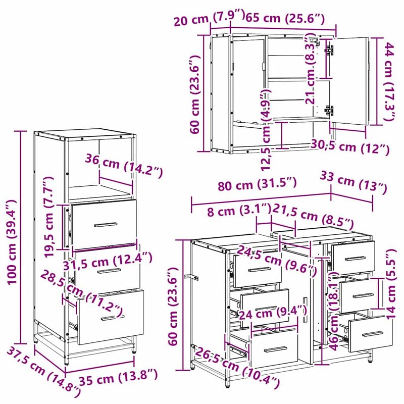 Casa si Gradina - Mobilier - Seturi de mobilier - Seturi baie - Set de mobilier pentru baie cu sertar 3 pcs stejar artizanal - Infinity.ro