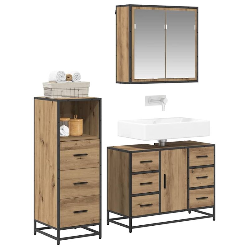 Casa si Gradina - Mobilier - Seturi de mobilier - Seturi baie - Set de mobilier pentru baie cu sertar 3 pcs stejar artizanal - Infinity.ro