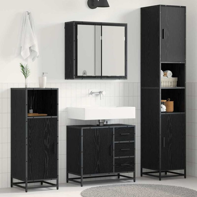Casa si Gradina - Mobilier - Seturi de mobilier - Seturi baie - Set de mobilier pentru baie 3 pcs Stejar negru 65 x 33 x 60 cm - Infinity.ro