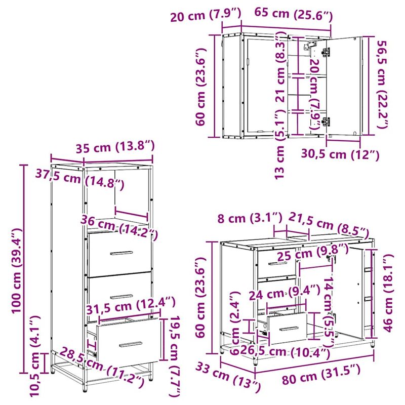 Casa si Gradina - Mobilier - Seturi de mobilier - Seturi baie - Set de mobilier pentru baie cu sertar 3 pcs stejar artizanal - Infinity.ro