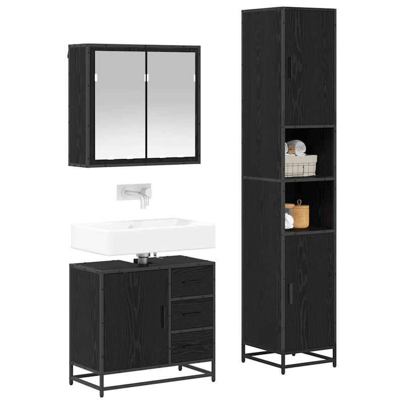 Casa si Gradina - Mobilier - Seturi de mobilier - Seturi baie - Set de mobilier pentru baie 3 pcs Stejar negru 65 x 33 x 60 cm - Infinity.ro