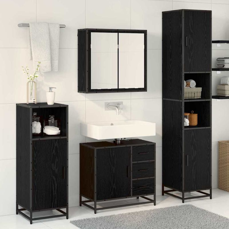 Casa si Gradina - Mobilier - Seturi de mobilier - Seturi baie - Set de mobilier pentru baie 3 pcs Stejar negru 65 x 33 x 60 cm - Infinity.ro