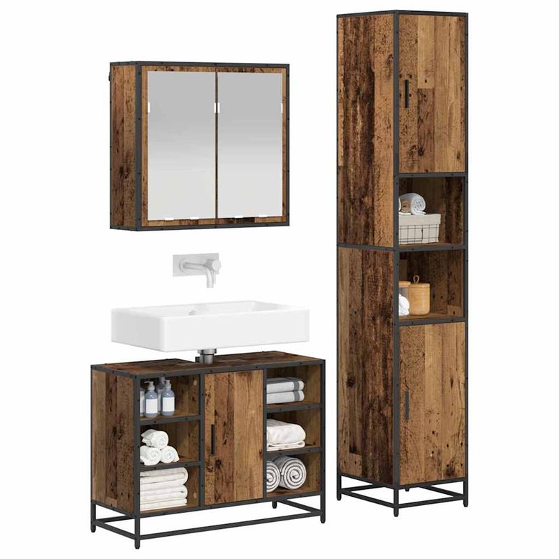 Casa si Gradina - Mobilier - Seturi de mobilier - Seturi baie - Set de mobilier pentru baie 3 pcs Lemn vechi 80 x 33 x 60 cm - Infinity.ro