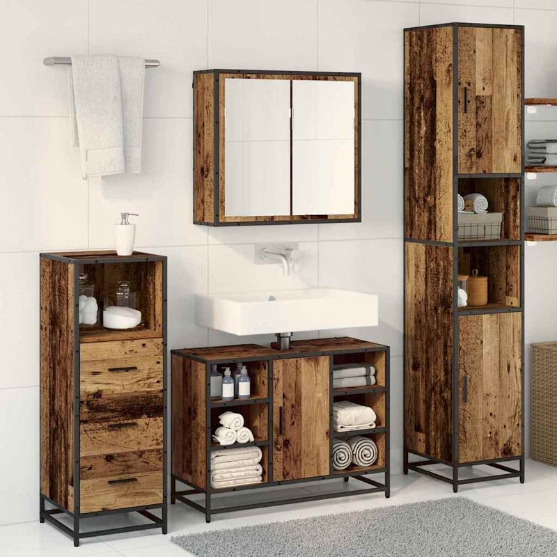 Casa si Gradina - Mobilier - Seturi de mobilier - Seturi baie - Set de mobilier pentru baie 3 pcs Lemn vechi 80 x 33 x 60 cm - Infinity.ro