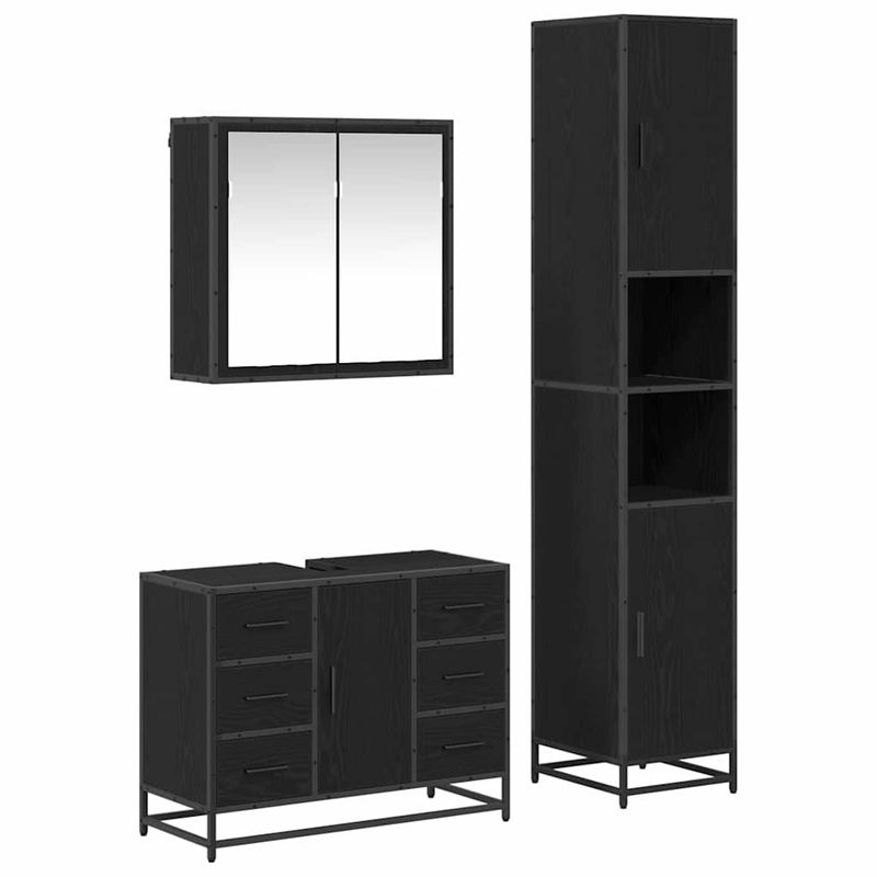 Casa si Gradina - Mobilier - Seturi de mobilier - Seturi baie - Set de mobilier pentru baie 3 pcs Stejar negru 80 x 33 x 60 cm - Infinity.ro