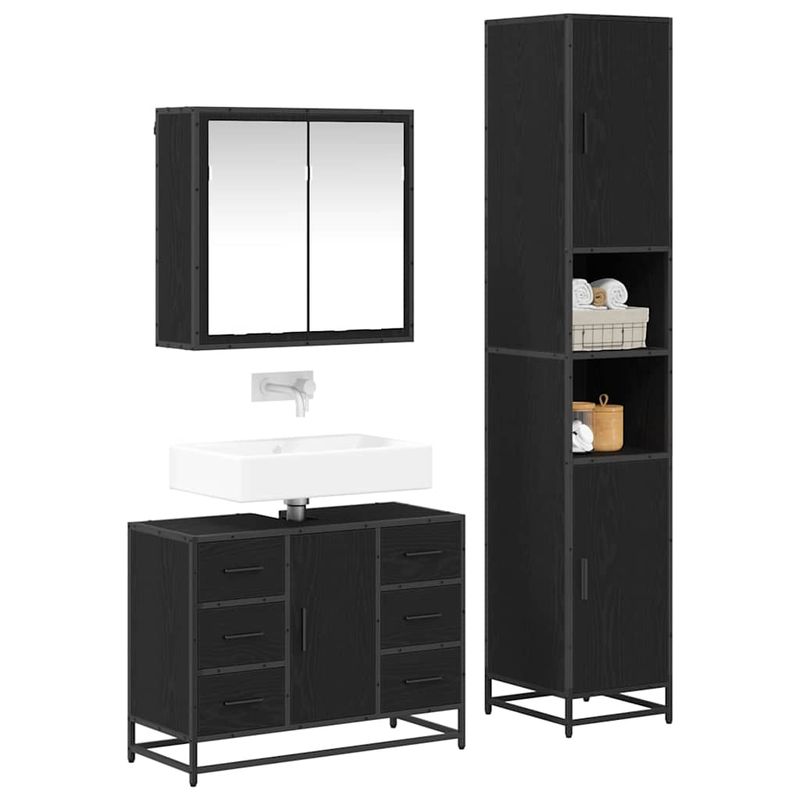 Casa si Gradina - Mobilier - Seturi de mobilier - Seturi baie - Set de mobilier pentru baie 3 pcs Stejar negru 80 x 33 x 60 cm - Infinity.ro
