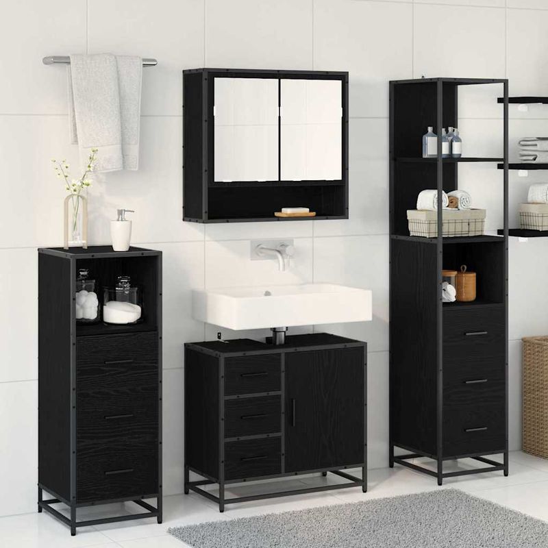 Casa si Gradina - Mobilier - Seturi de mobilier - Seturi baie - Set de mobilier pentru baie 4 pcs Stejar negru 65 x 33 x 60 cm - Infinity.ro