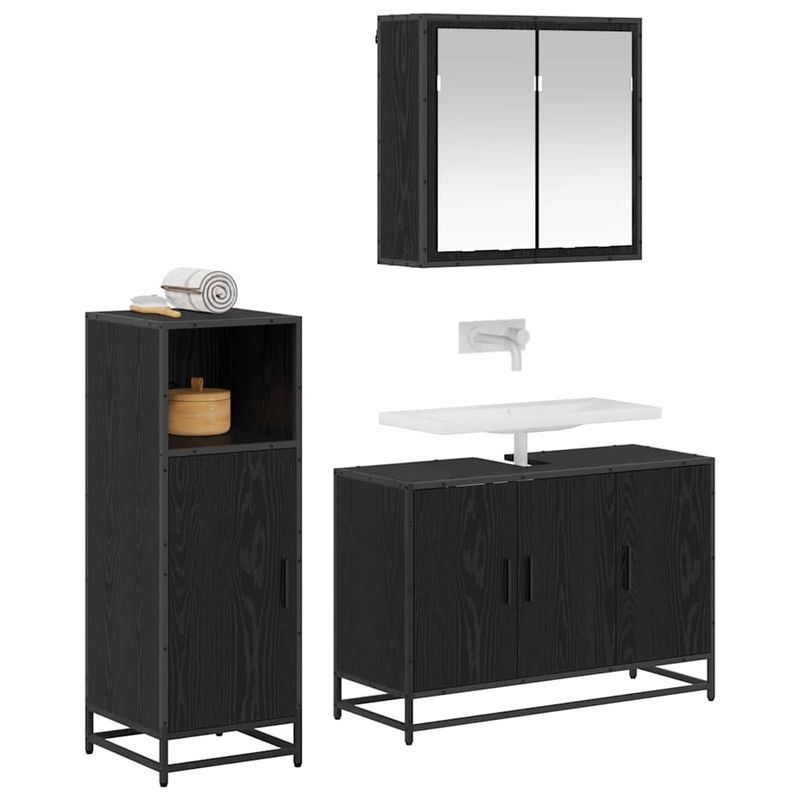 Casa si Gradina - Mobilier - Seturi de mobilier - Seturi baie - Set de mobilier pentru baie 3 pcs Stejar negru 90 x 33 x 60 cm - Infinity.ro