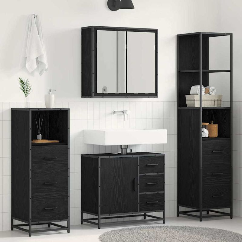 Casa si Gradina - Mobilier - Seturi de mobilier - Seturi baie - Set de mobilier pentru baie 4 pcs Stejar negru 65 x 33 x 60 cm - Infinity.ro